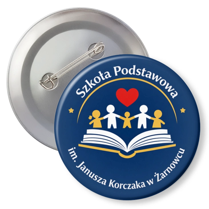 przypinka z agrafką SP im. Janusza Korczaka w Żarnowcu