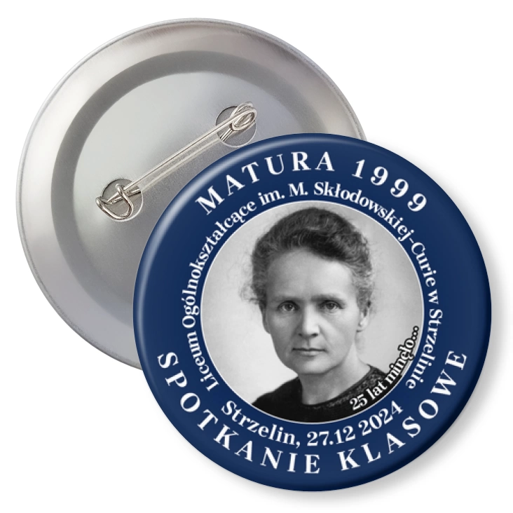 przypinka z agrafką Spotkanie klasowe po 25 latach LO w Strzelinie