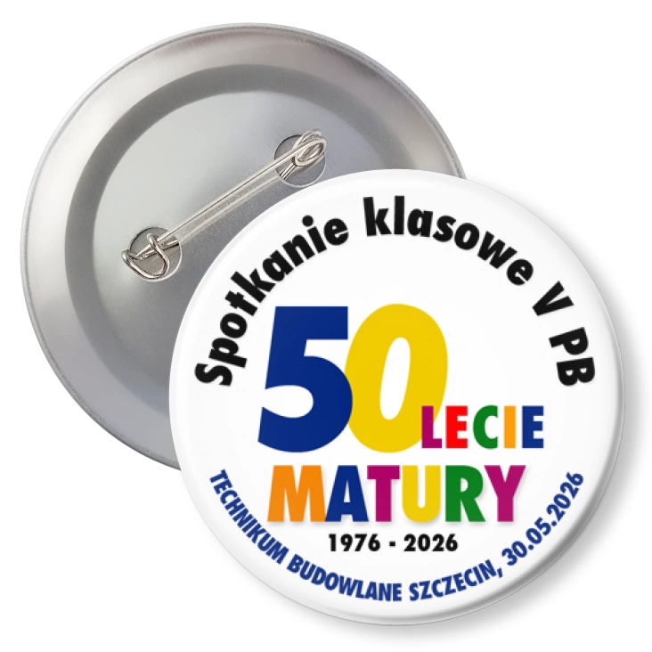 przypinka z agrafką Spotkanie klasowe V PB Technikum Budowlane Szczecin