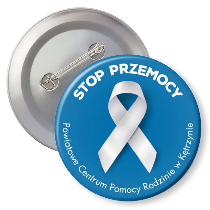 przypinka z agrafką Stop przemocy Powiatowe Centrum Pomocy Rodzinie w Kętrzynie