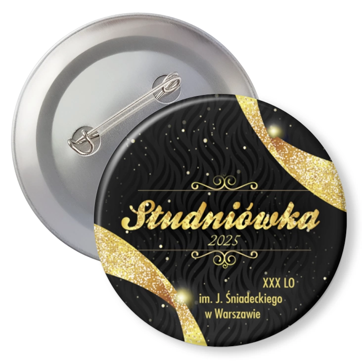 przypinka z agrafką Studniówka 2025 XXX LO w Warszawie