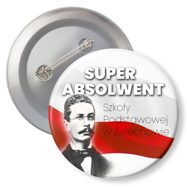 przypinka z agrafką Super Absolwent Szkoły Podstawowej w Żelechowie