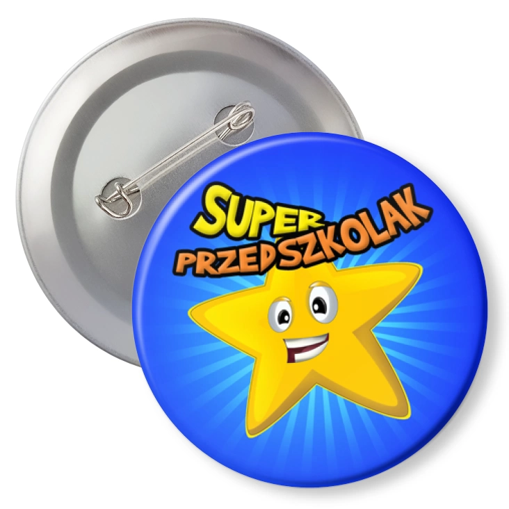 przypinkaSuper Przedszkolak gwiazda na niebieskim tle
