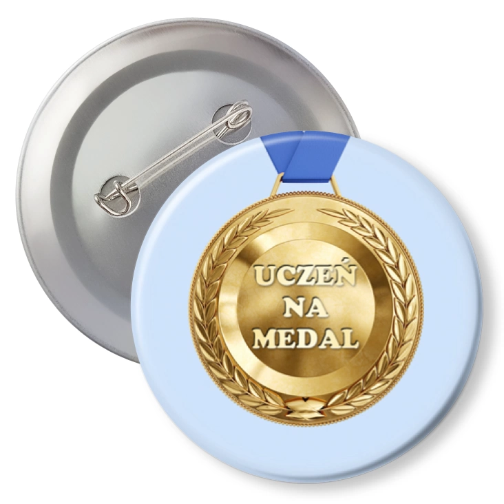 przypinkaUczeń na medal na niebieskim tle