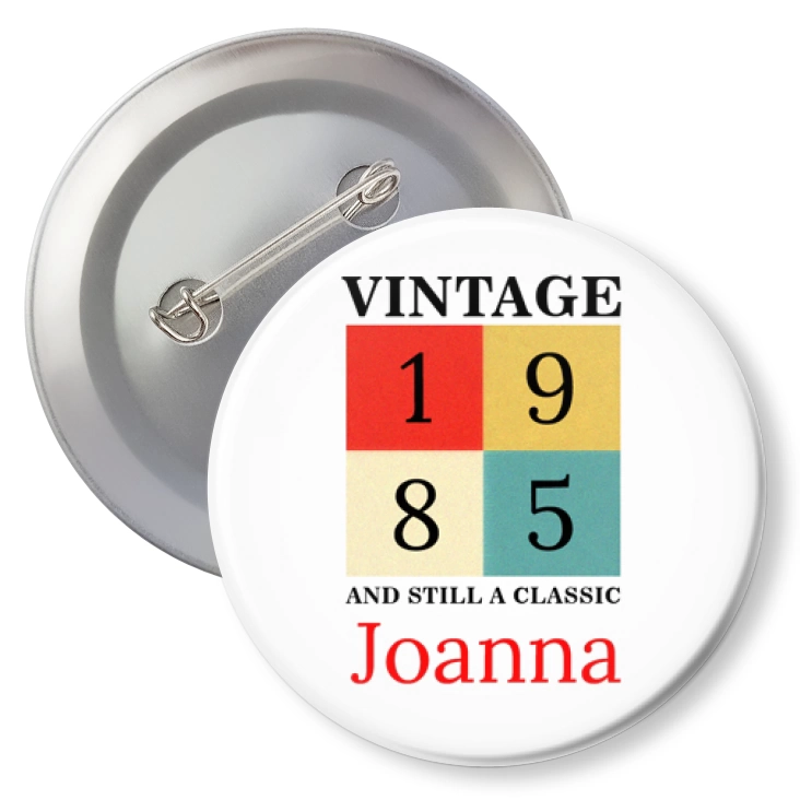 przypinka agrafka Vintage 1984 wpisz imię