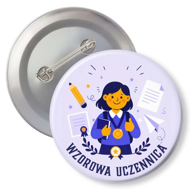 przypinkaWzorowa uczennica na lawendowym tle