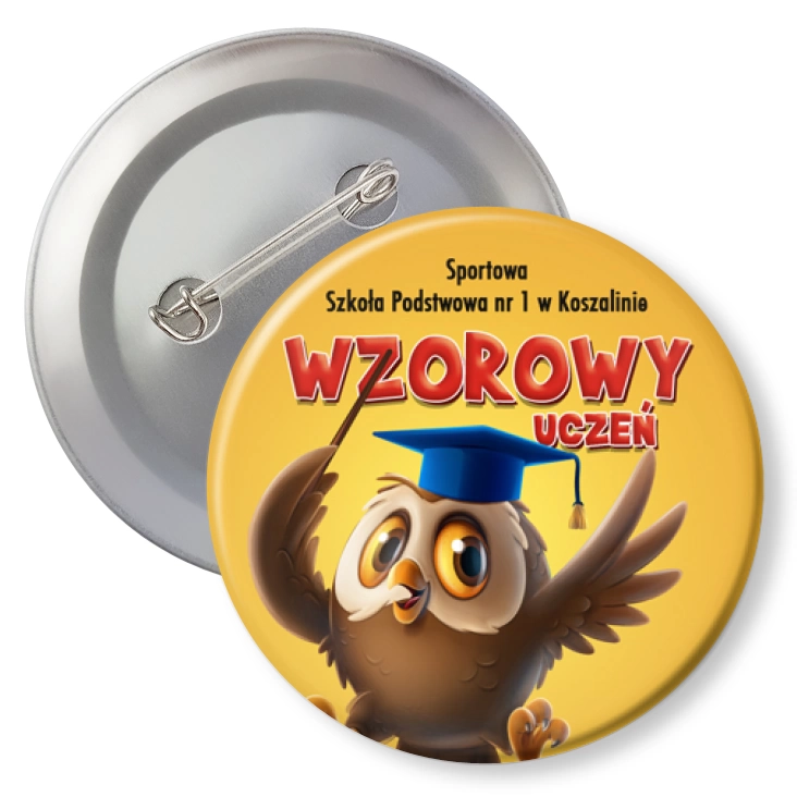 przypinka z agrafką Wzorowy uczeń Sportowa SP nr 1 w Koszalinie