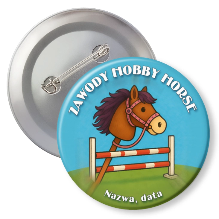 przypinkaZawody hobby horse na niebieskim tle
