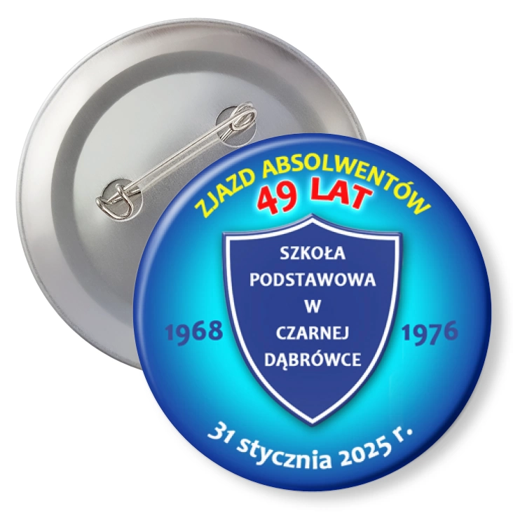 przypinka z agrafką Zjazd absolwentów po 49 latach SP w Czarnej Dąbrówce