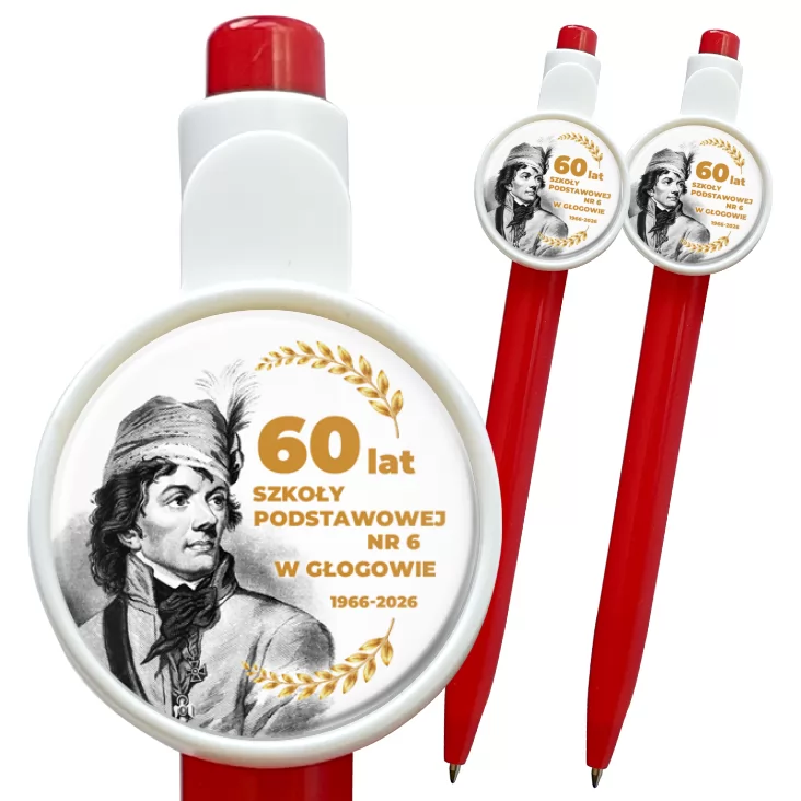 przypinka długopis 60 lat SP nr 6 w Głogowie