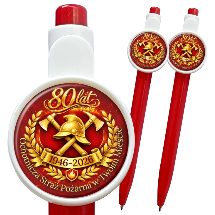 przypinka długopis 80 lat Ochotnicza Straż Pożarna w Twoim Mieście