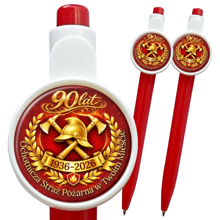 przypinka długopis 90 lat Ochotnicza Straż Pożarna w Twoim Mieście