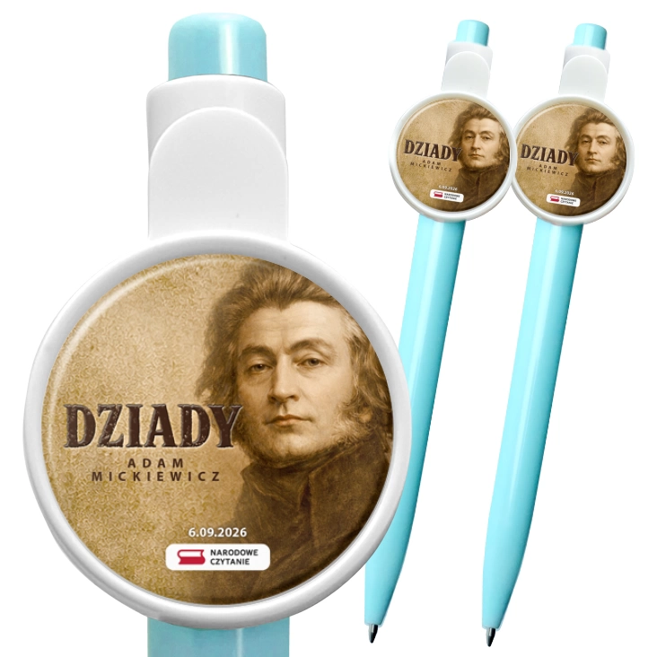przypinka długopis Dziady Adam Mickiewicz sepia