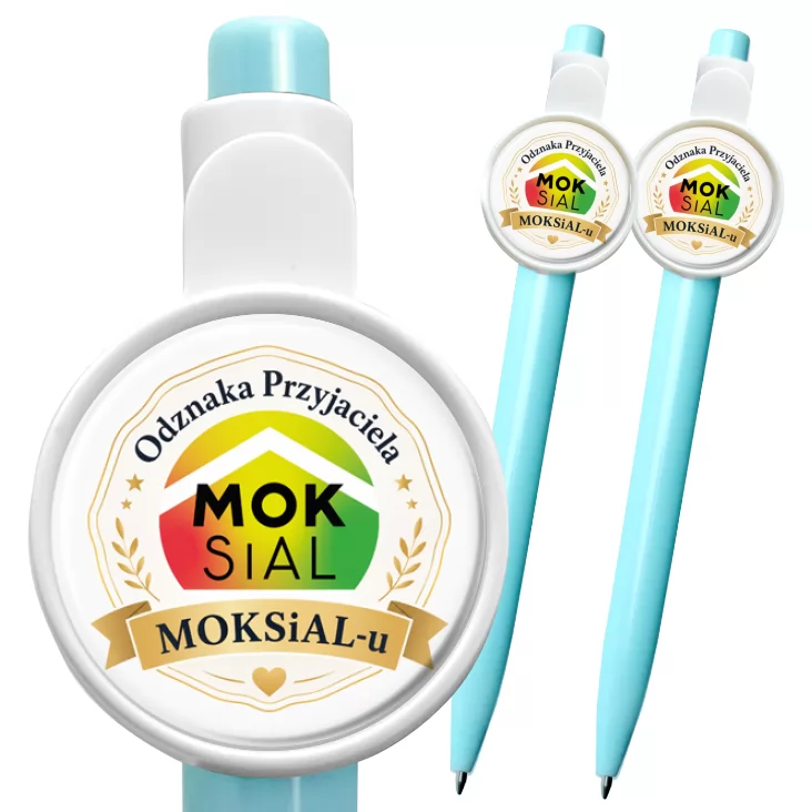 przypinka długopis Odznaka Przyjaciela MOKSiAL-u
