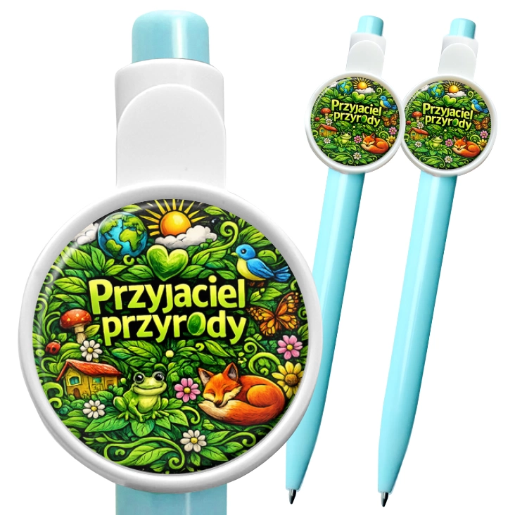 przypinka długopis Przyjaciel przyrody na kolorowym tle