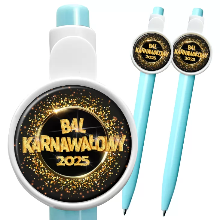 przypinka długopis Bal Karnawałowy złoty napis