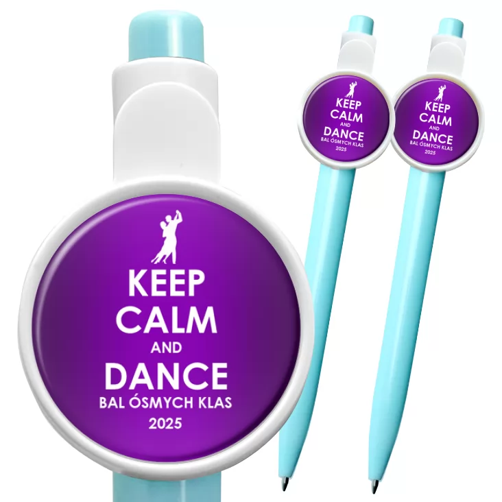 przypinka długopis Bal Ósmych Klas keep calm and dance fioletowa