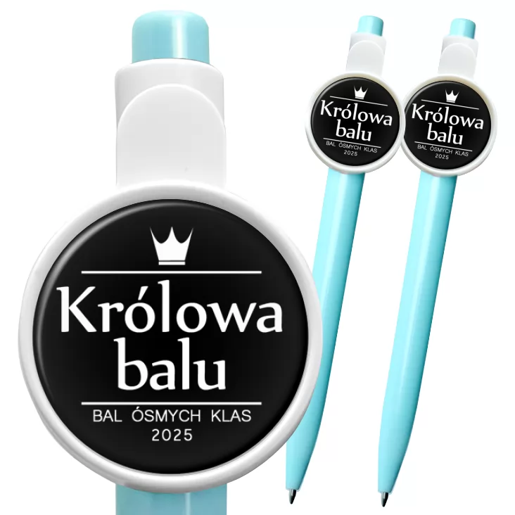 przypinka długopis Bal Ósmych Klas z koroną królowa balu czarna