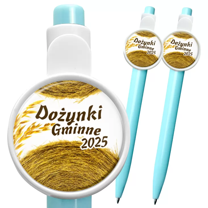 przypinka długopis Dożynki gminne z balotami słomy
