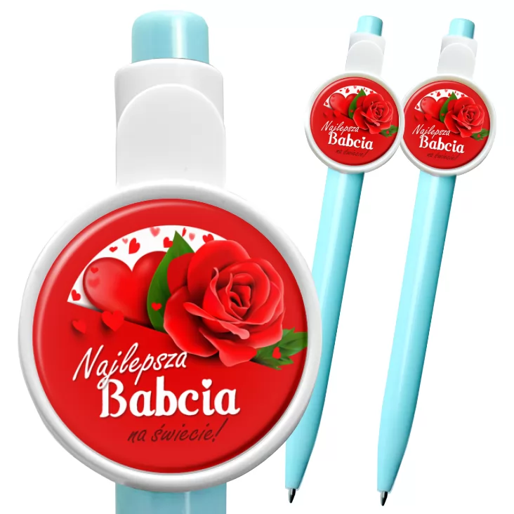 przypinka długopis Dzień Babci - Najlepsza babcia z różami