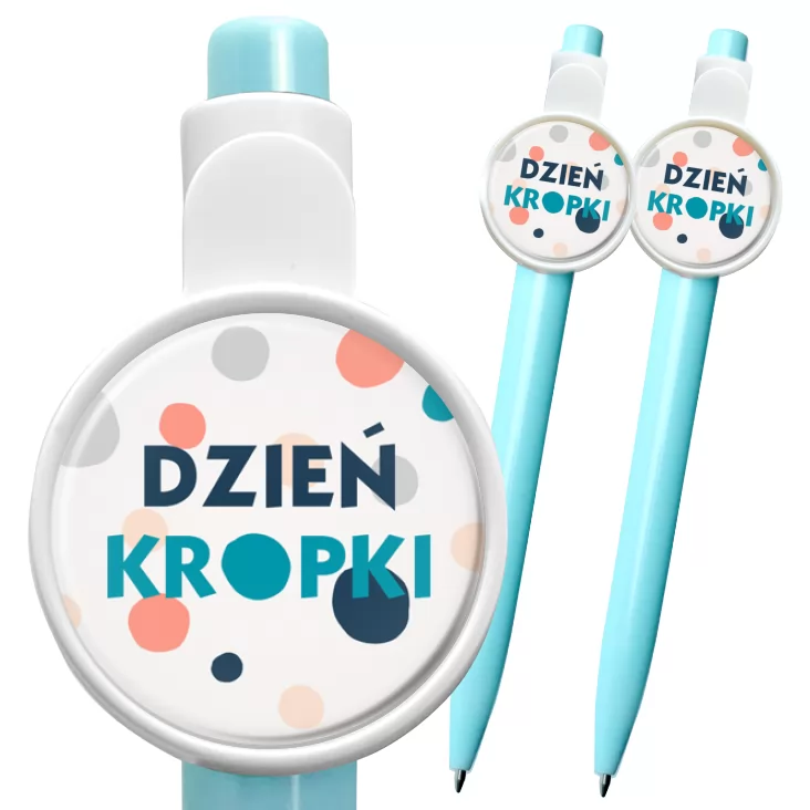 przypinka długopis Dzień kropki rozsypane kolorowe kropki