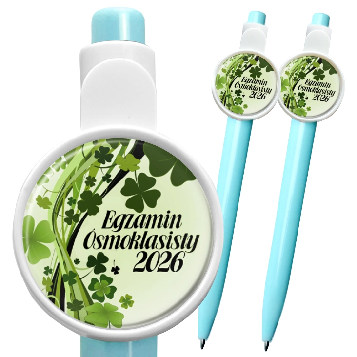 przypinka długopis Egzamin ósmoklasisty koniczynki