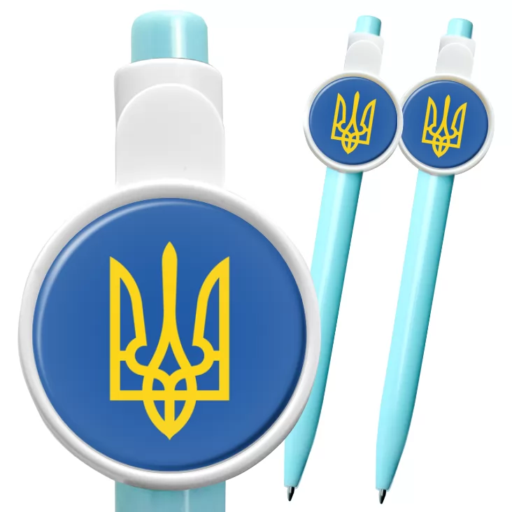 przypinka długopis Herb Ukraina na niebieskim tle