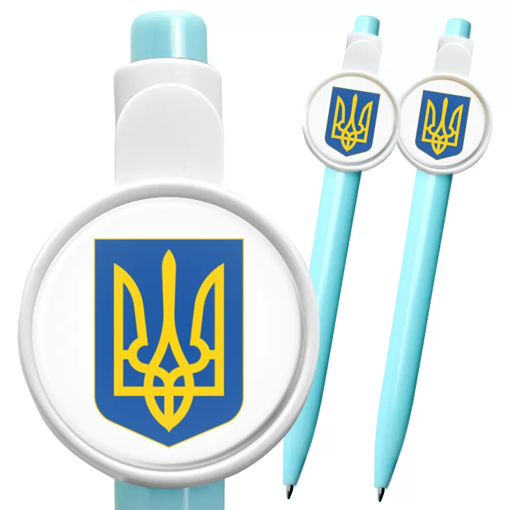 przypinka długopis Herb Ukraina na białym tle