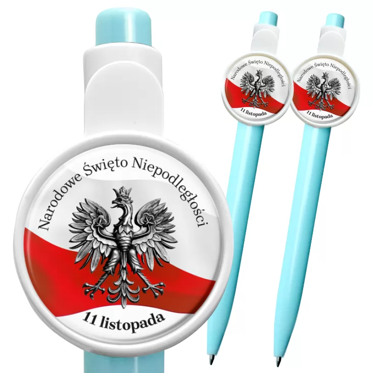 przypinka długopis Narodowe Święto Niepodległości Orzeł na tle flagi