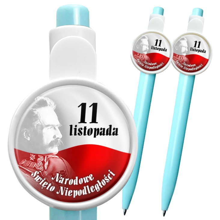 przypinka długopis Narodowe Święto Niepodległości Piłsudski na tle flagi