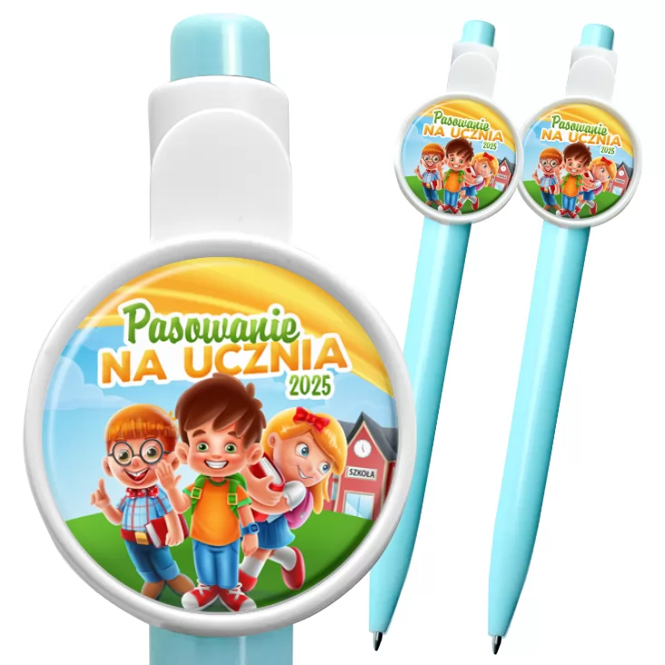 przypinka długopis Pasowanie na ucznia z trójką dzieci