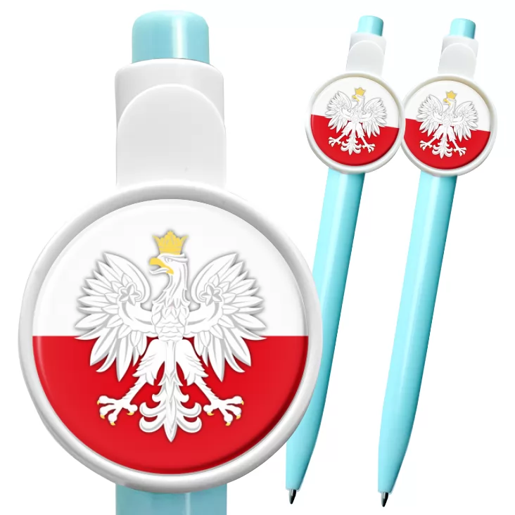 przypinka długopis Godło - Orzeł na tle biało-czerwonym
