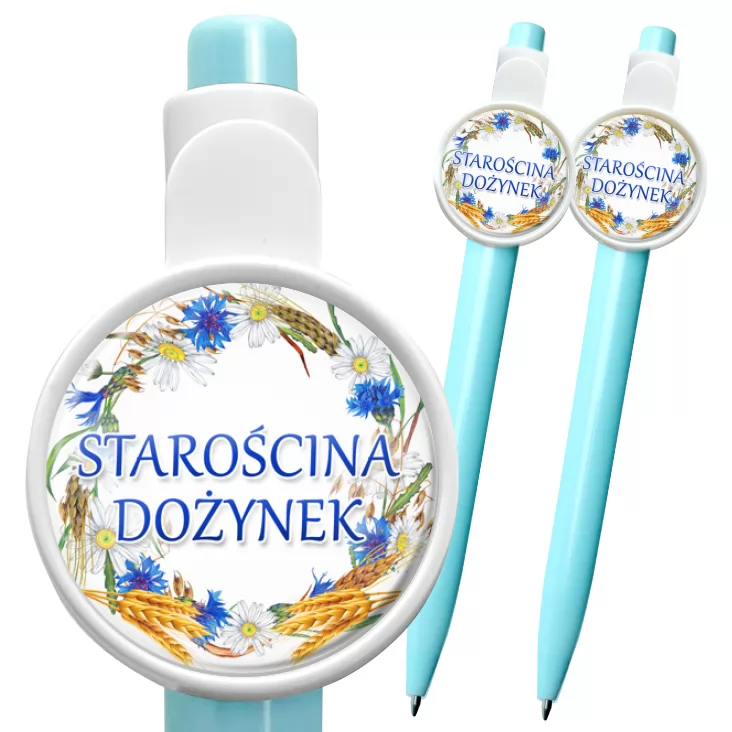 przypinka długopis Starościna dożynek wieniec z chabrami