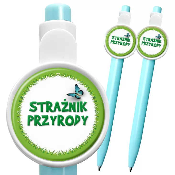 przypinka długopis Strażnik Przyrody trawa z motylem
