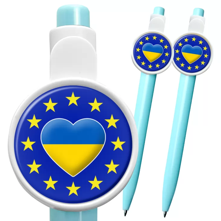 przypinka długopis Ukraina w gwiazdkach Unii Europejskiej