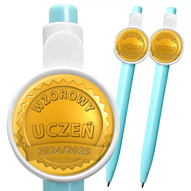 przypinka długopis Wzorowy uczeń złoty medal