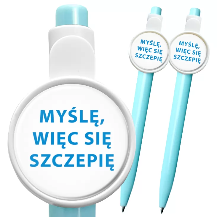 przypinka długopis Myślę, więc się szczepię