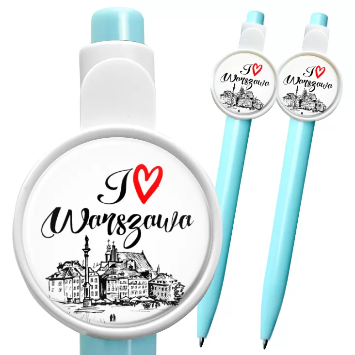 przypinka długopis I love Warszawa