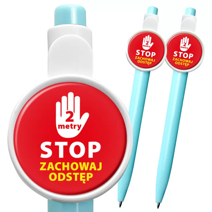 przypinka długopis Zachowaj odstęp stop