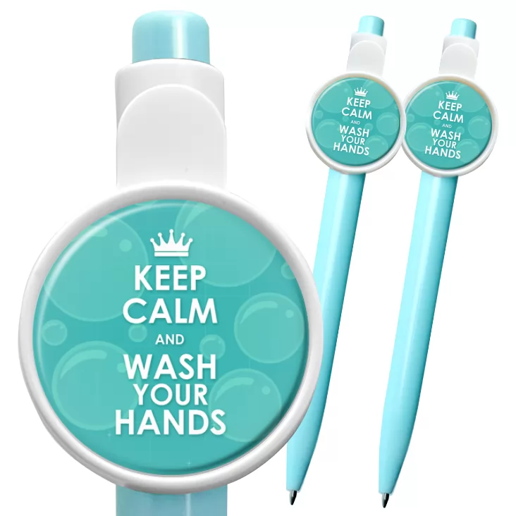 przypinka długopis Keep calm and wash your hands
