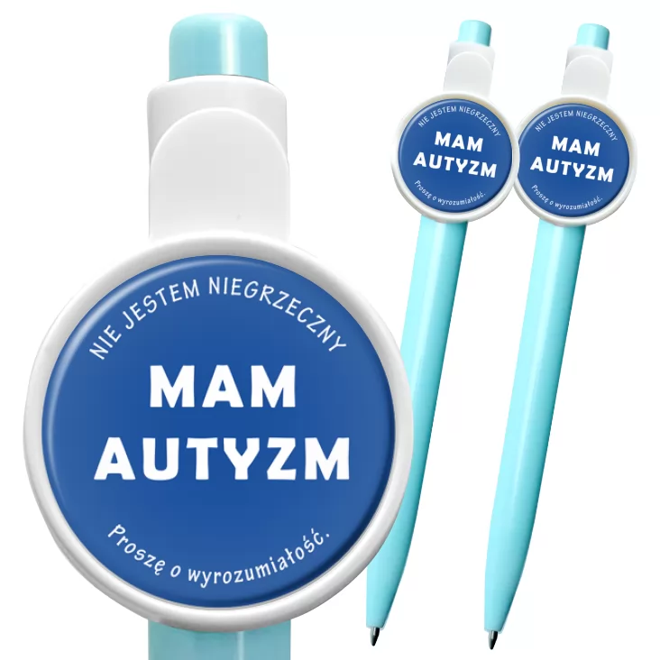 przypinka długopis Mam autyzm. Proszę o wyrozumiałość.