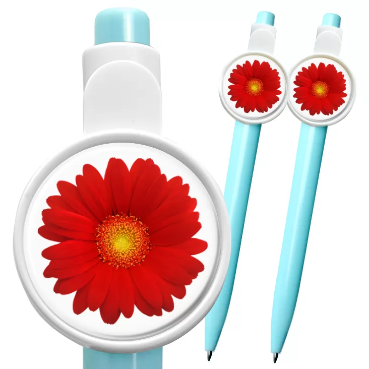 przypinka długopis Gerbera czerwona