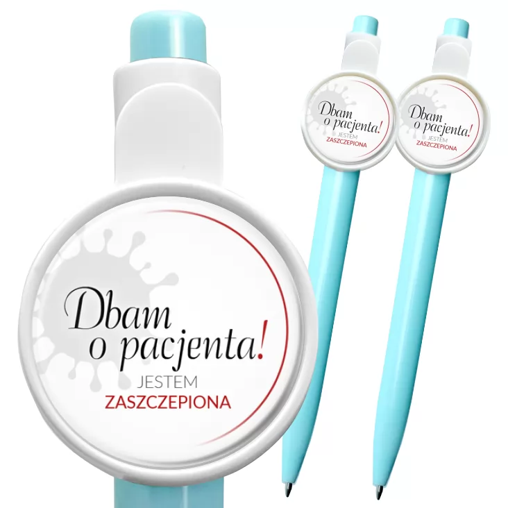 przypinka długopis Dbam o pacjenta. Jestem zaszczepiona