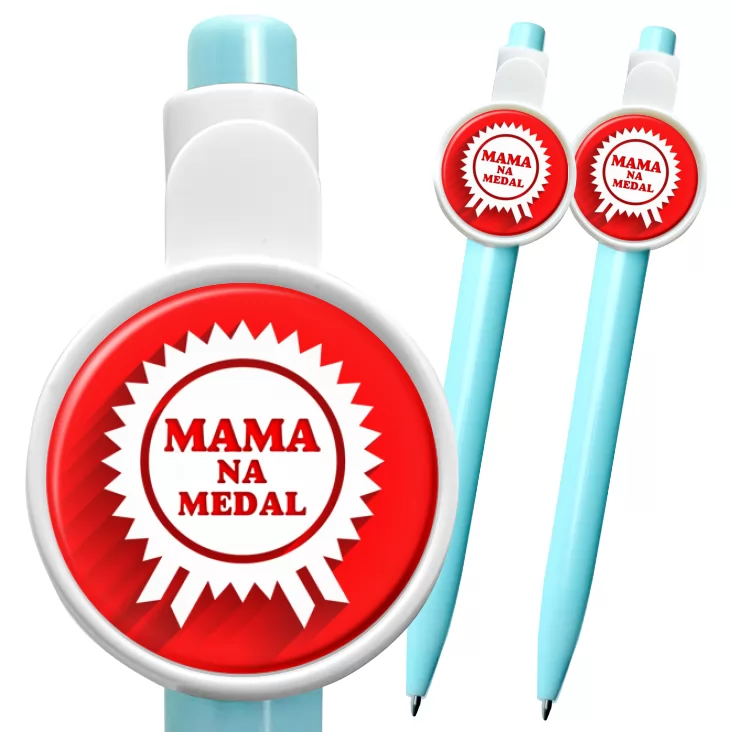 przypinka długopis Mama na medal z rozetą