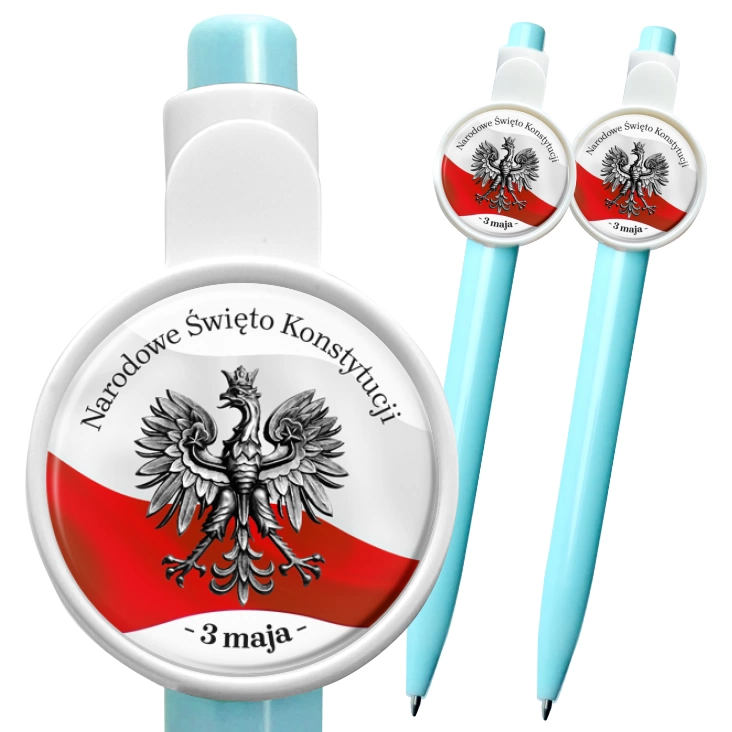 przypinka długopis Narodowe Święto Konstytucji z srebrnym godłem 3 maja