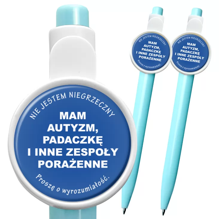 przypinka długopis Mam autyzm i padaczkę
