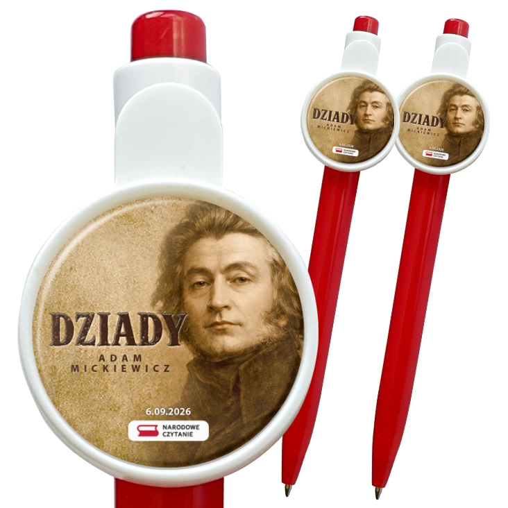 przypinka długopis Dziady Adam Mickiewicz sepia
