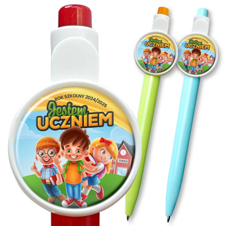 przypinka długopis Jestem uczniem z trójką dzieci
