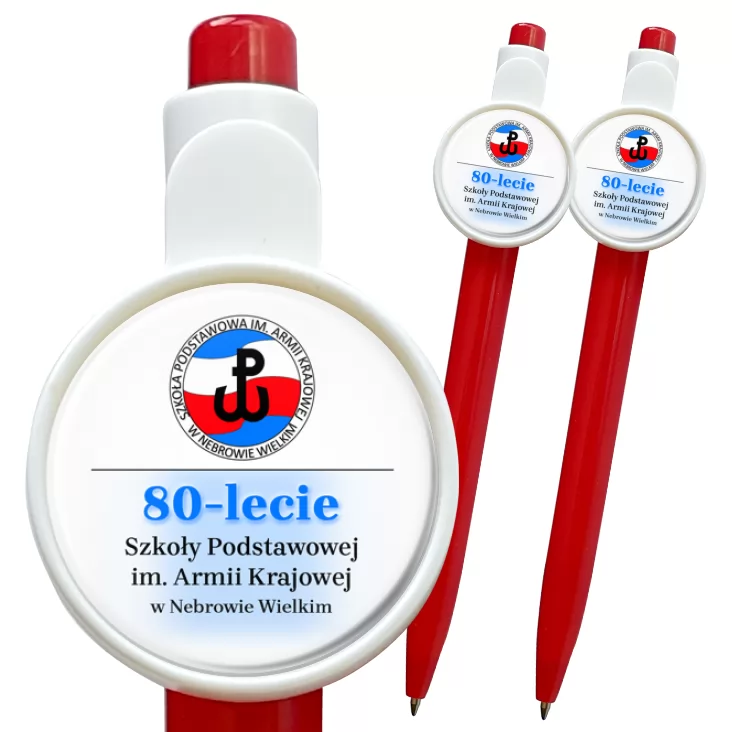 przypinka długopis Jubileusz 80-lecia SP im. Armii Krajowej w Nebrowie Wielkim