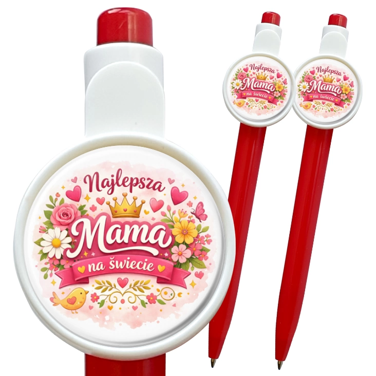 przypinka długopis Najlepsza Mama na świecie z kwiatami